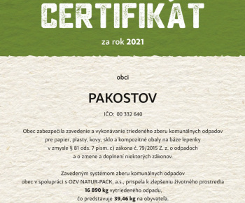 Aktuality / NATUR- PACK - Certifikát za rok 2021